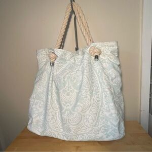 Donna Dixon Large Rope Handle Blue/White Canvas Tote/Beach Bag